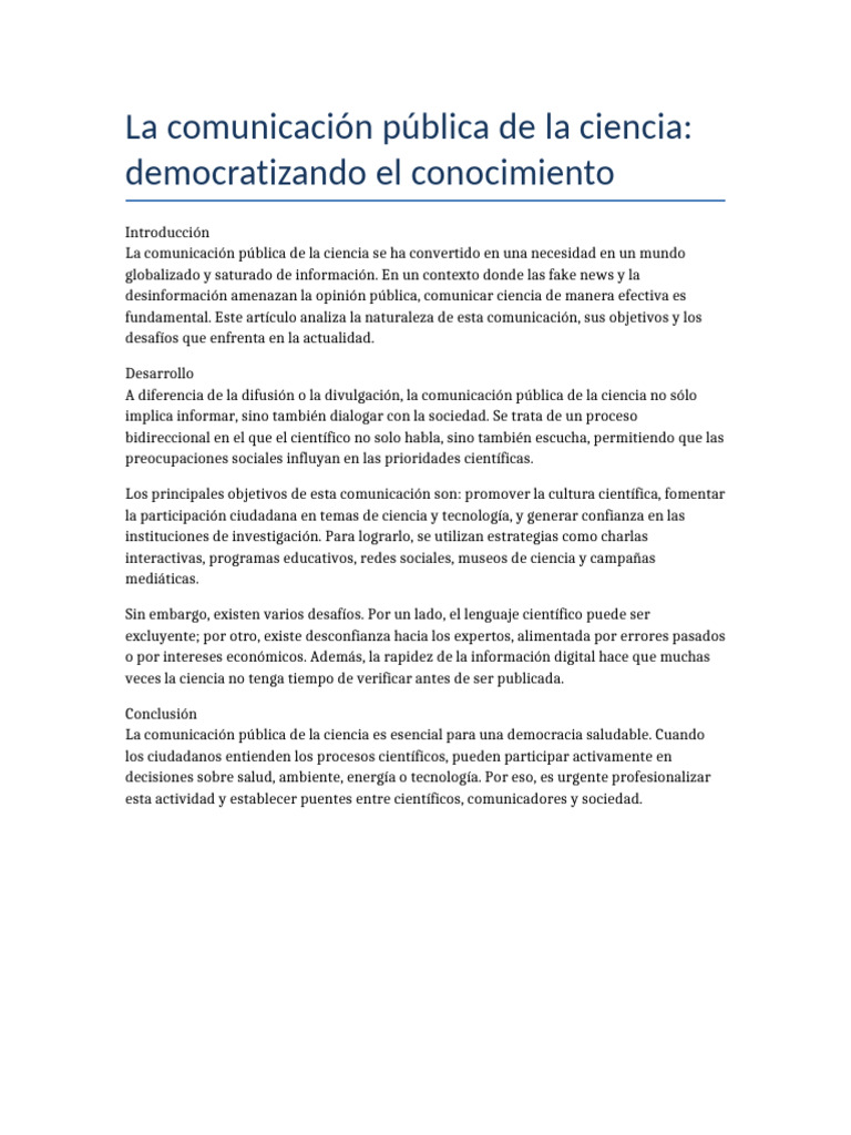 Comunicación Publica de La Ciencia | PDF