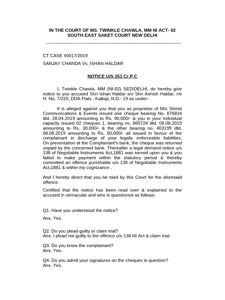 Notice Under Section 138 NI Act | PDF | Cheque | Common Law