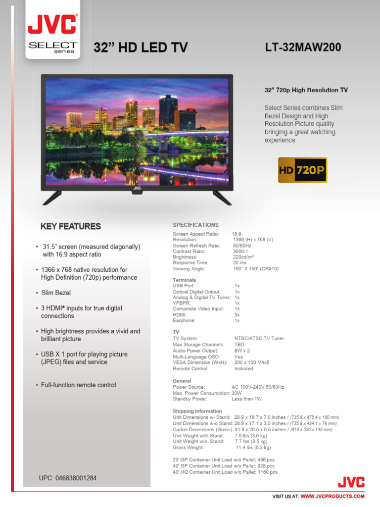LT-32MAW200 - JVC Spec - Sheet - MH - 072220 | PDF | High Definition ...