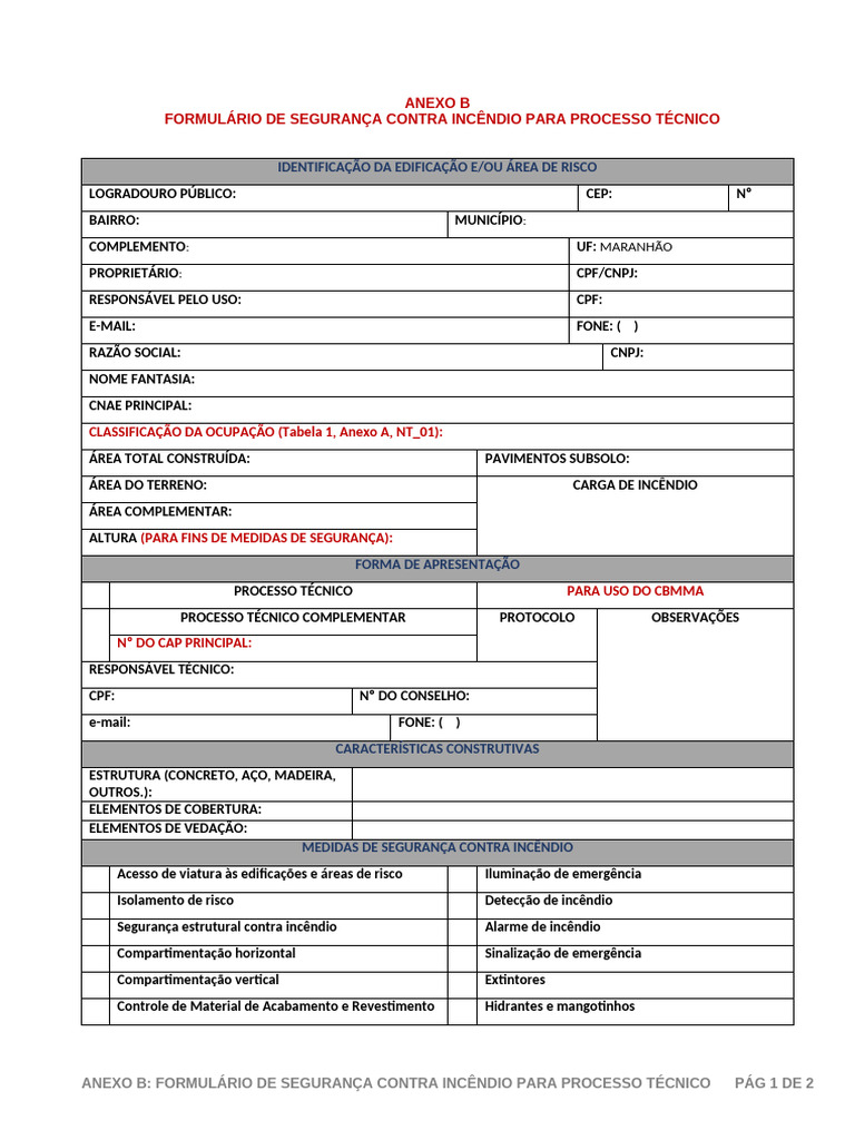 Formulário de Segurança Contra Incêndio | PDF