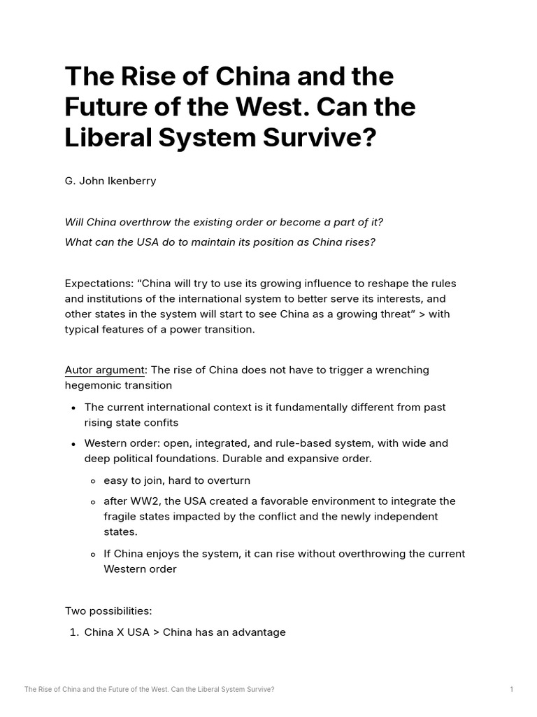 Summary - The Rise of China and the Future of the West | PDF | China ...