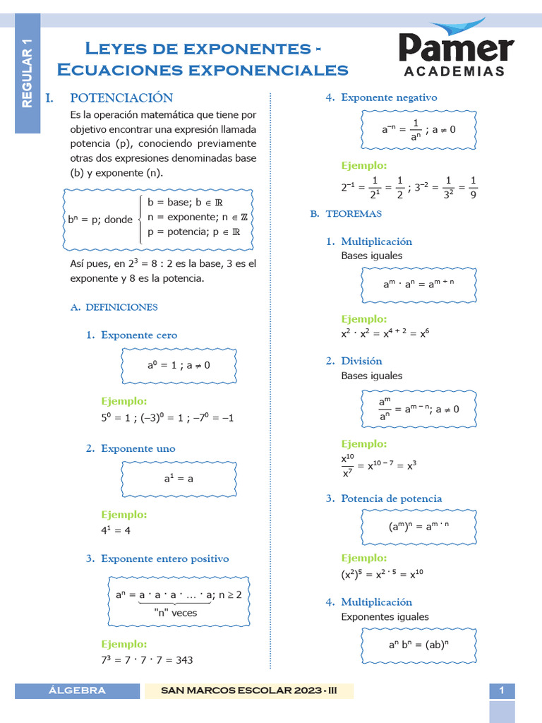 Leyes de Exponentes y Ecuaciones Exponenciales | PDF | Exponenciación ...