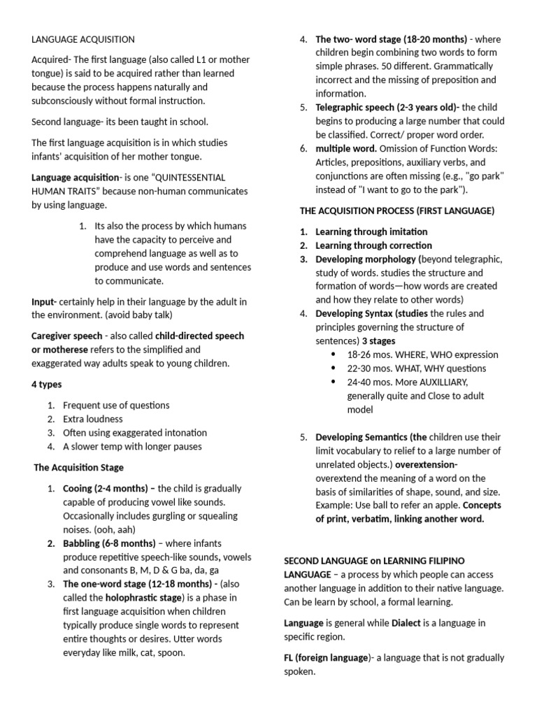 Understanding Language Acquisition Stages | PDF | Language Acquisition ...