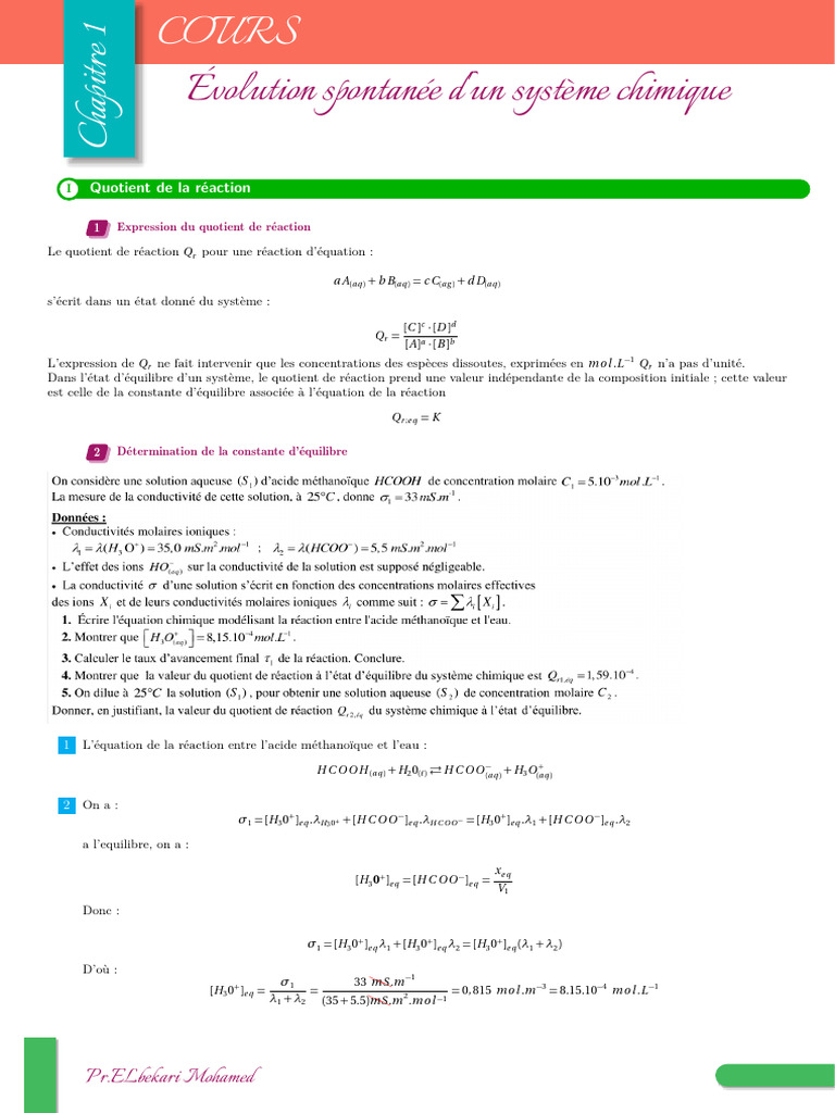 Équilibre chimique et quotient de réaction | PDF | Équilibre chimique ...