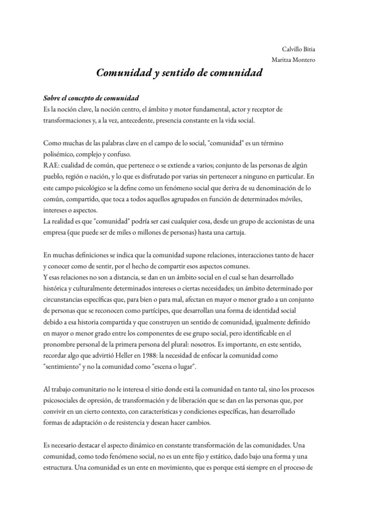 Comunidad y Sentido de Comunidad | PDF | Comunidad | Grupo social