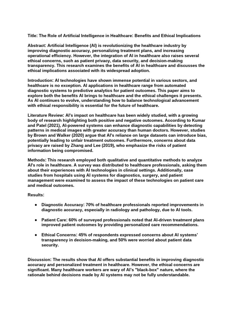 AI in Healthcare: Benefits & Ethics | PDF | Artificial Intelligence ...