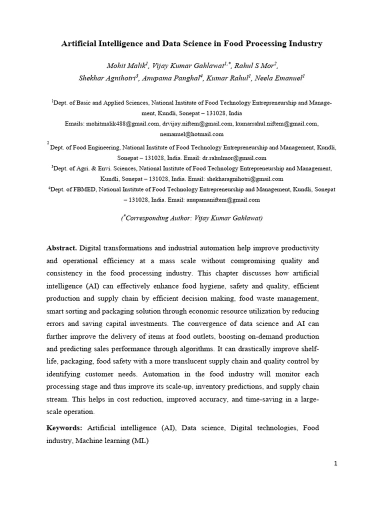 AI and Data Science in Food Processing | PDF | Artificial Intelligence ...