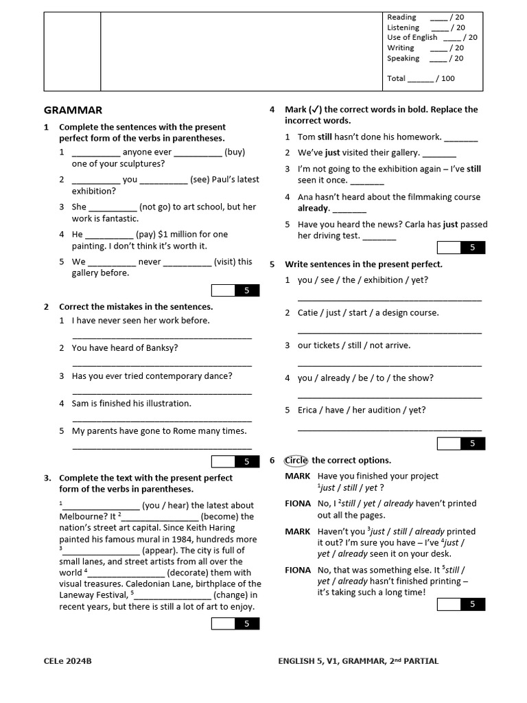 English 5 Grammar and Vocabulary Exercises | PDF | Textiles | The Arts