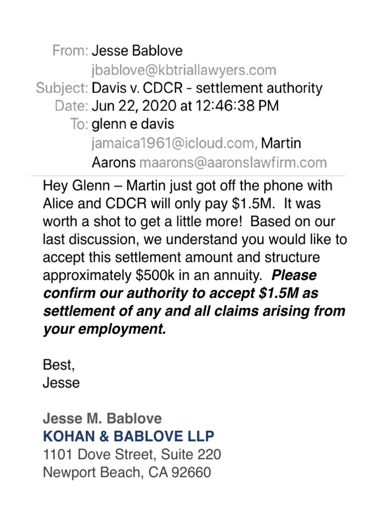 Davis v. CDCR - Settlement Authority | PDF