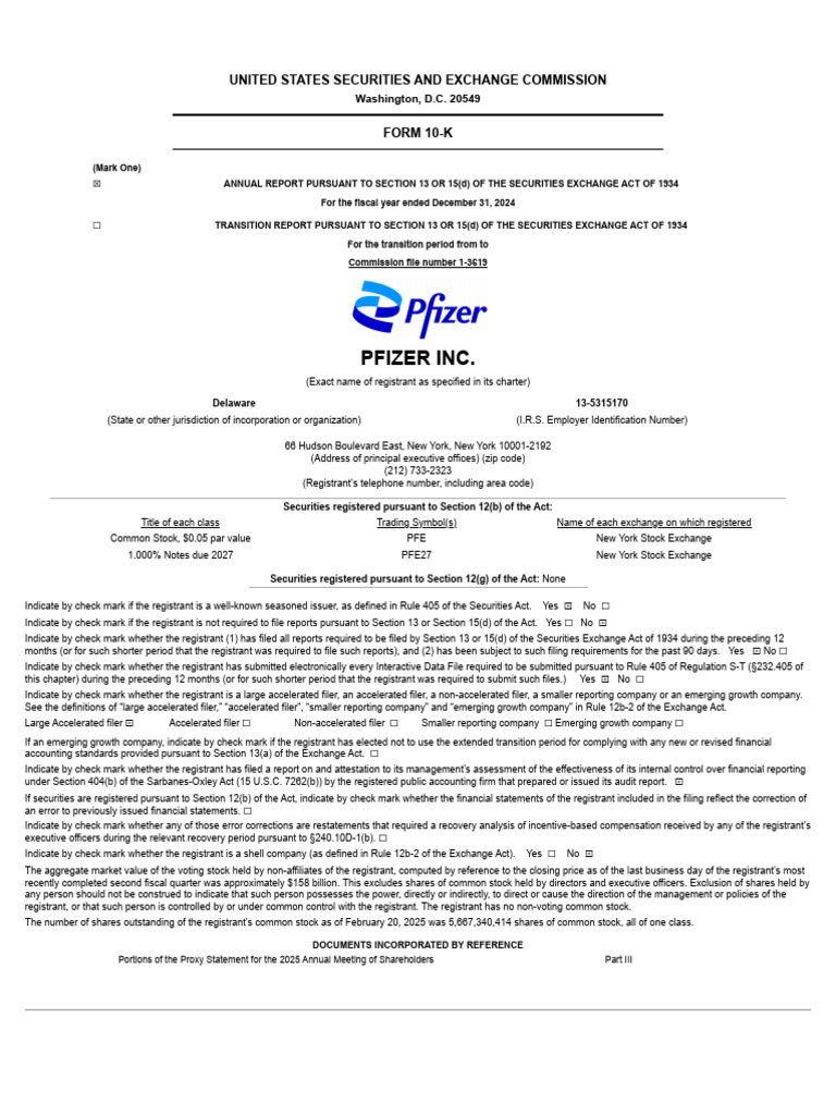 Pfizer Inc. 2024 Annual Report 10-K | PDF | Form 10 K | Food And Drug ...