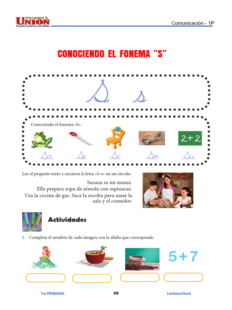Actividades de la letra S para 1er grado | PDF