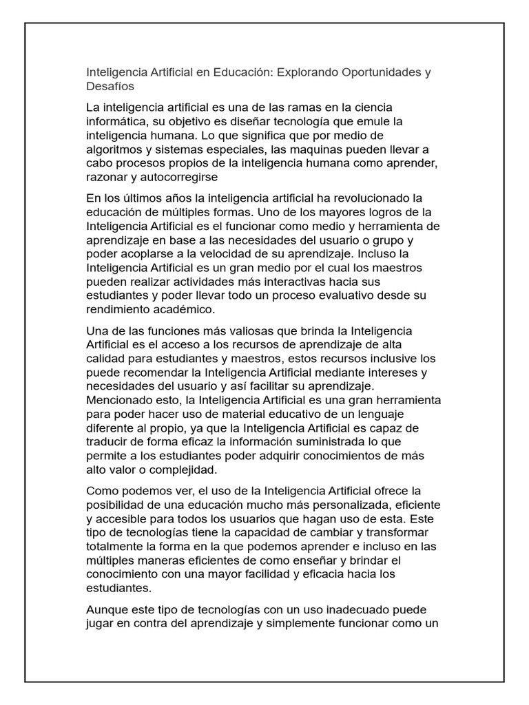 IA en Educación: Oportunidades y Retos | PDF | Inteligencia artificial ...