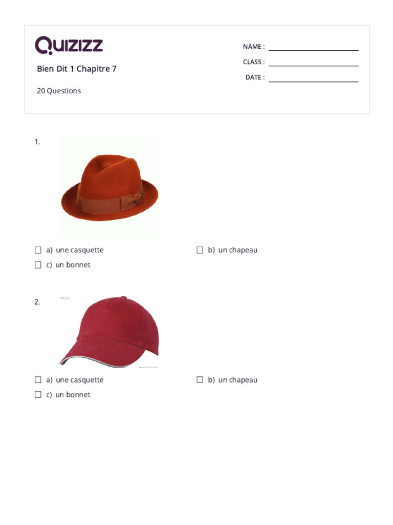 Questions de vocabulaire sur les vêtements | PDF | Vêtements | Échecs