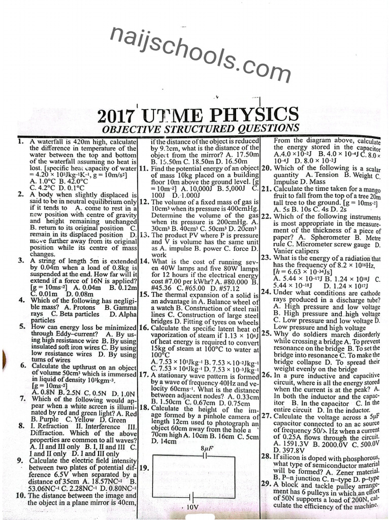 Physics Ju 2017 Questions | PDF