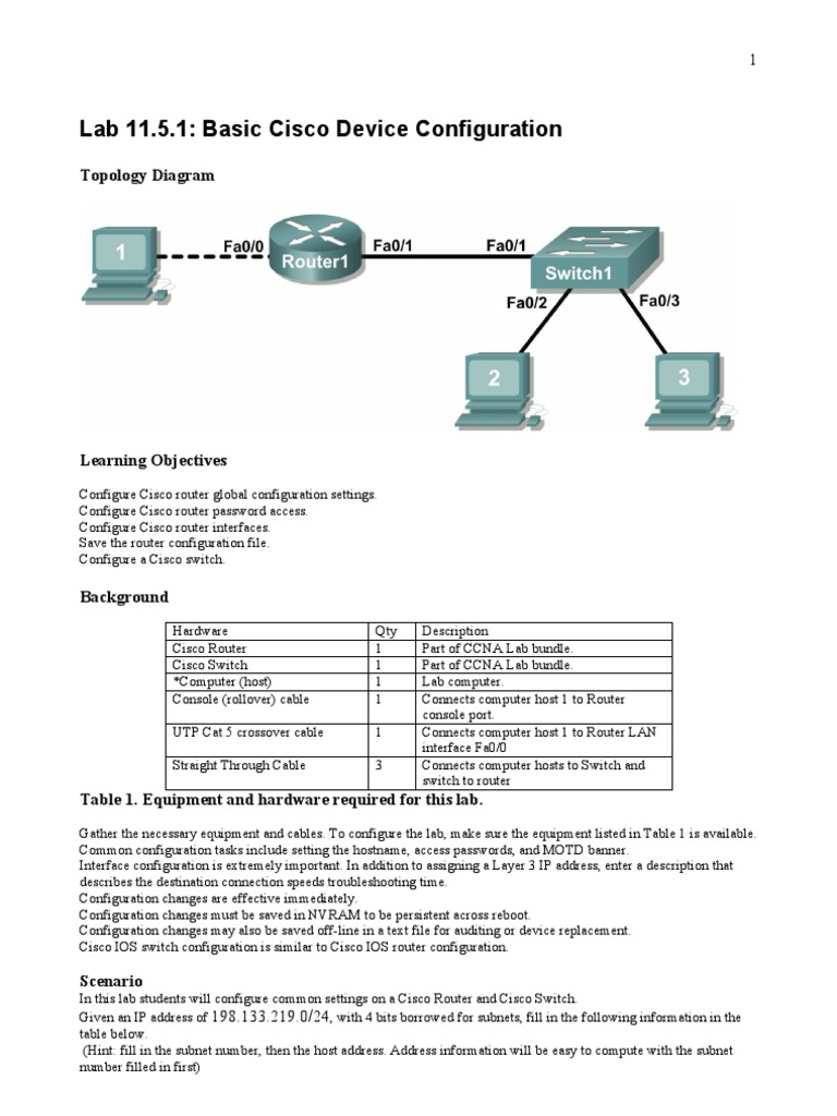 Cisco Router and Switch Configuration Lab | PDF | Router (Computing ...