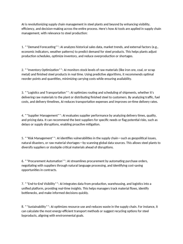 AI in Steel Plant Supply Chain Management | PDF | Supply Chain ...
