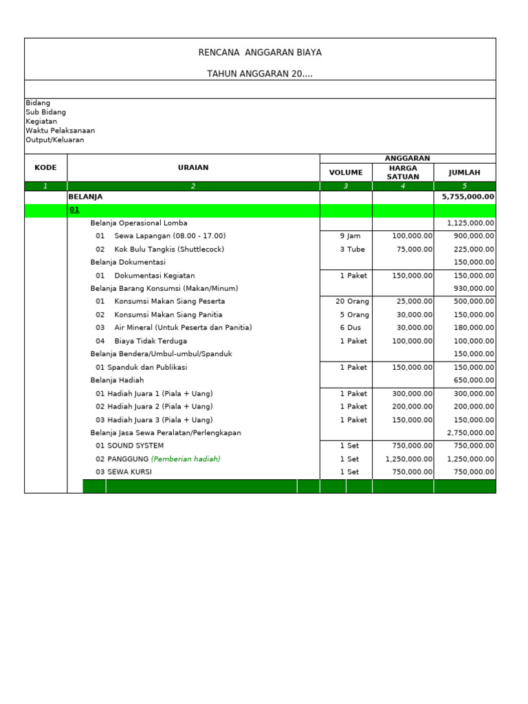 RAB - Lomba PAUD Desa (WWW - Ciptadesa.com) | PDF