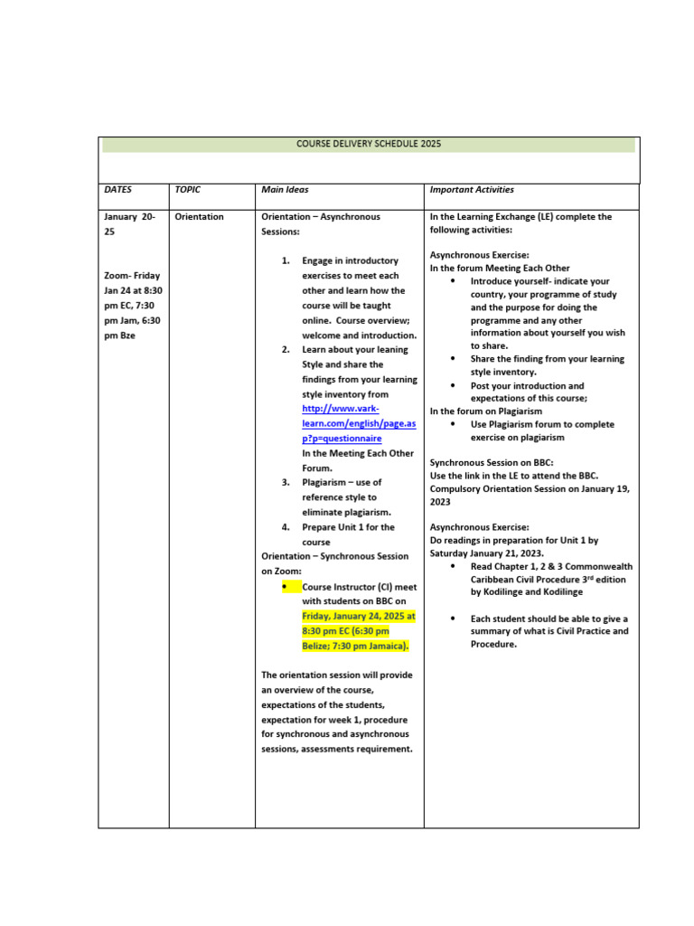 Civil Practice Course Schedule 2025 | PDF