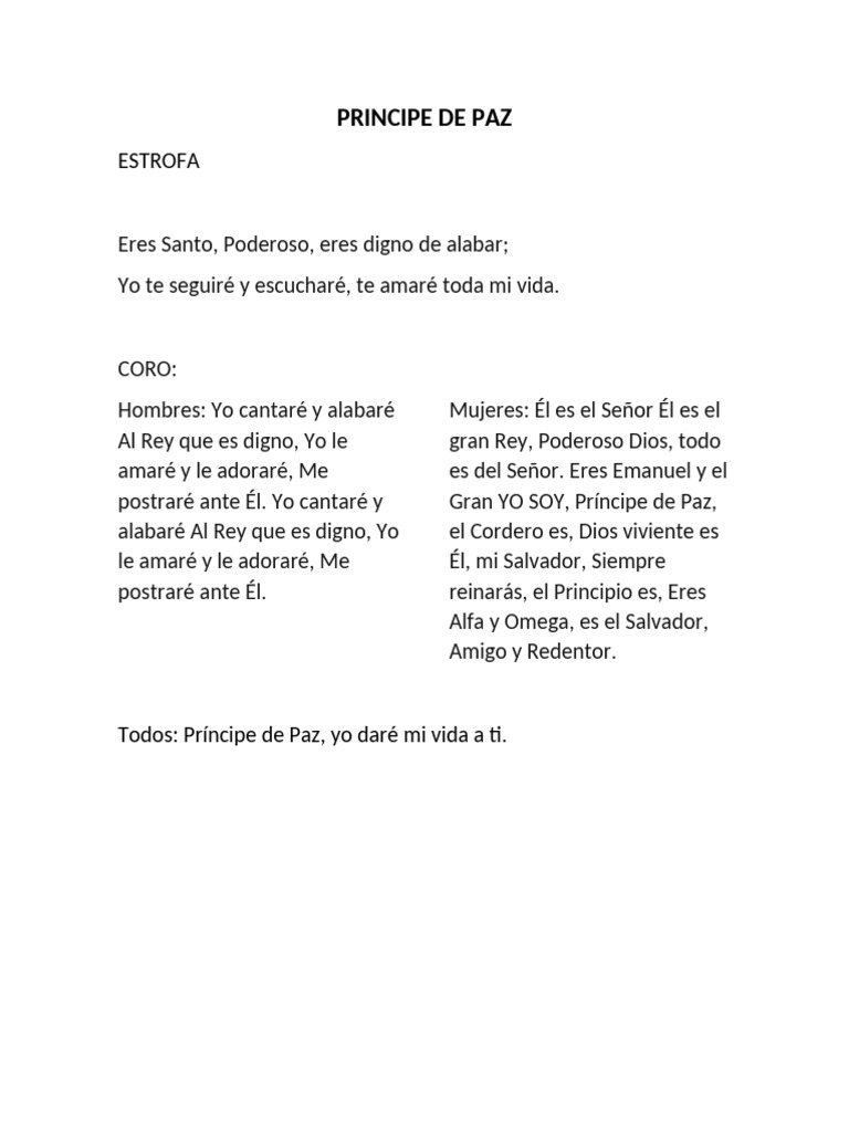 Príncipe de Paz: Letra y Alabanza | PDF