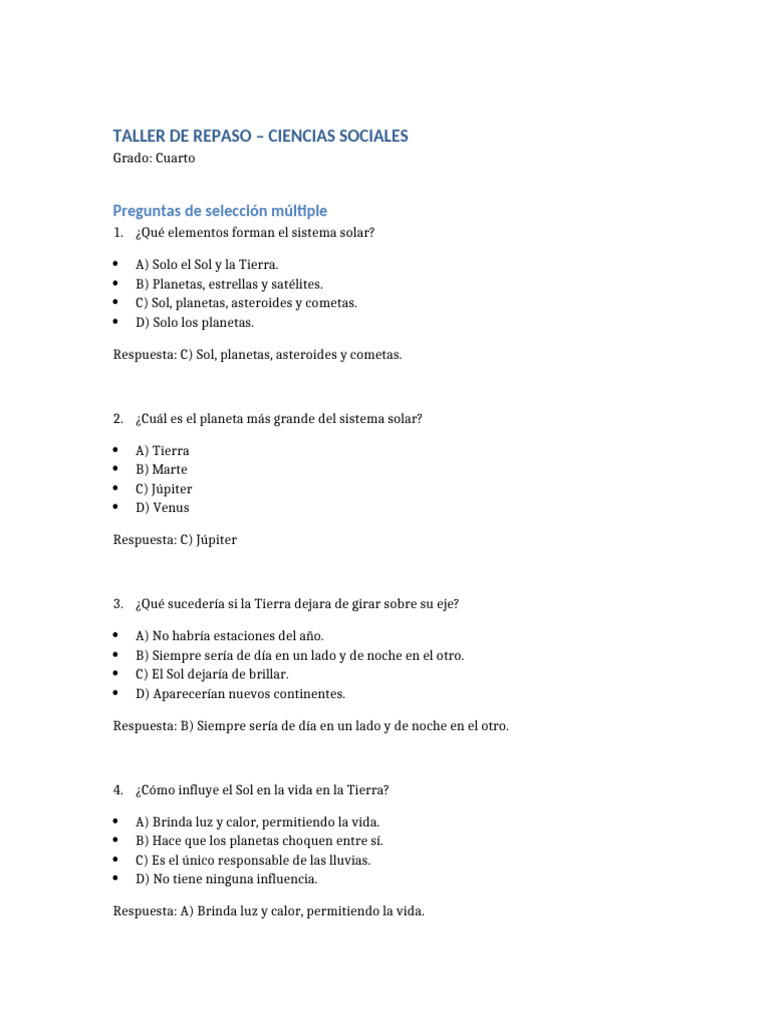 Taller de Repaso: Ciencias Sociales 4° | PDF | Tierra | Clima