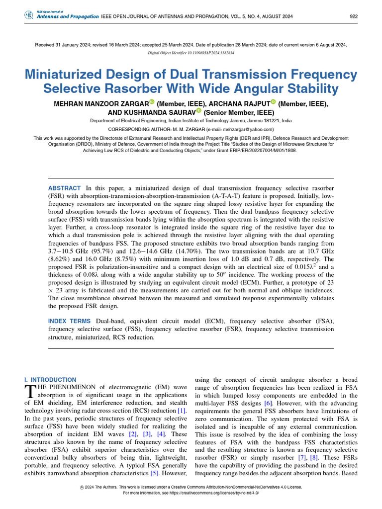 Miniaturized Design of Dual Transmission Frequency Selective Rasorber ...
