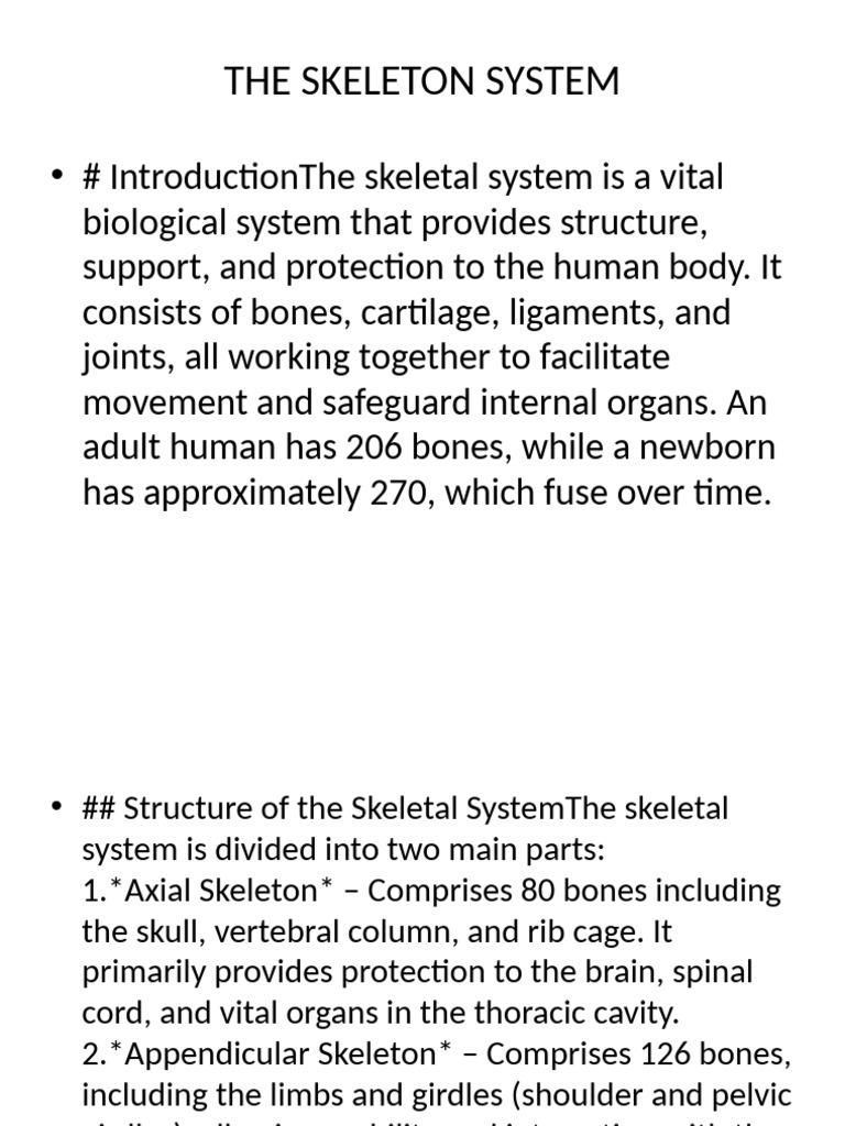 The Skeleton System | PDF | Skeleton | Bone
