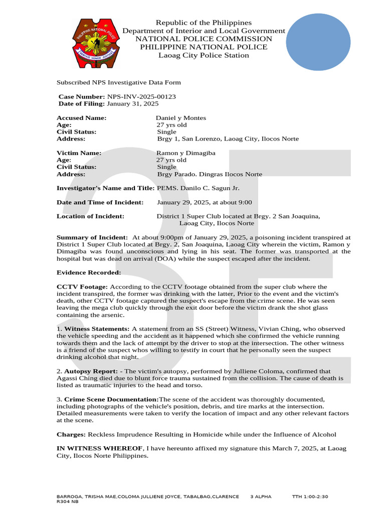 NPS Incident Report: Poisoning Case | PDF