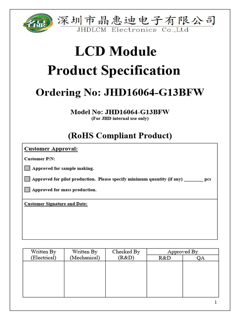 160x64 LCD Module Specifications | PDF | Soldering | Liquid Crystal Display