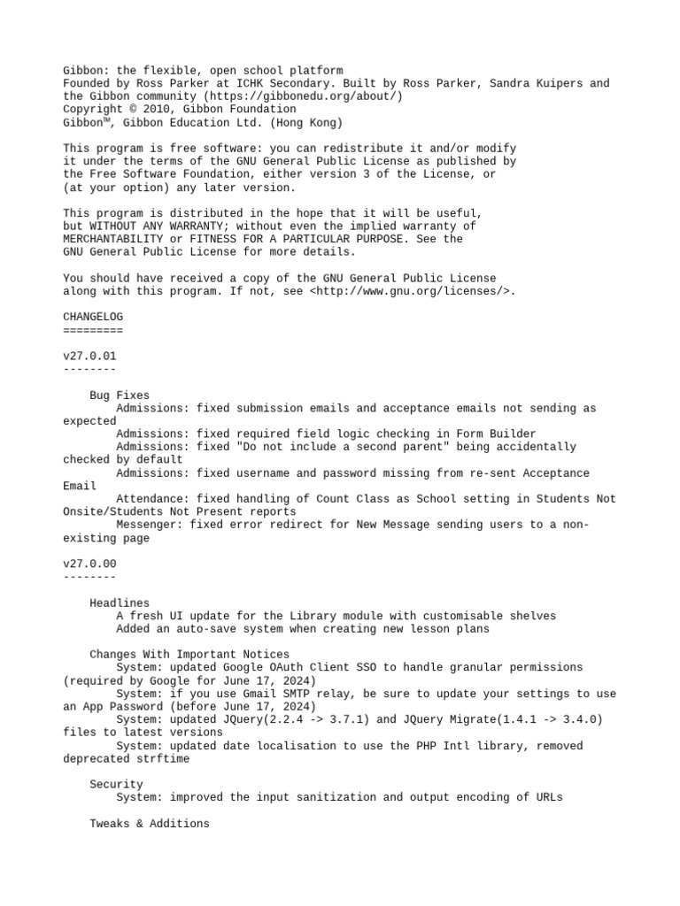 Gibbon v27.0.01 Update Overview | PDF | Php | Command Line Interface