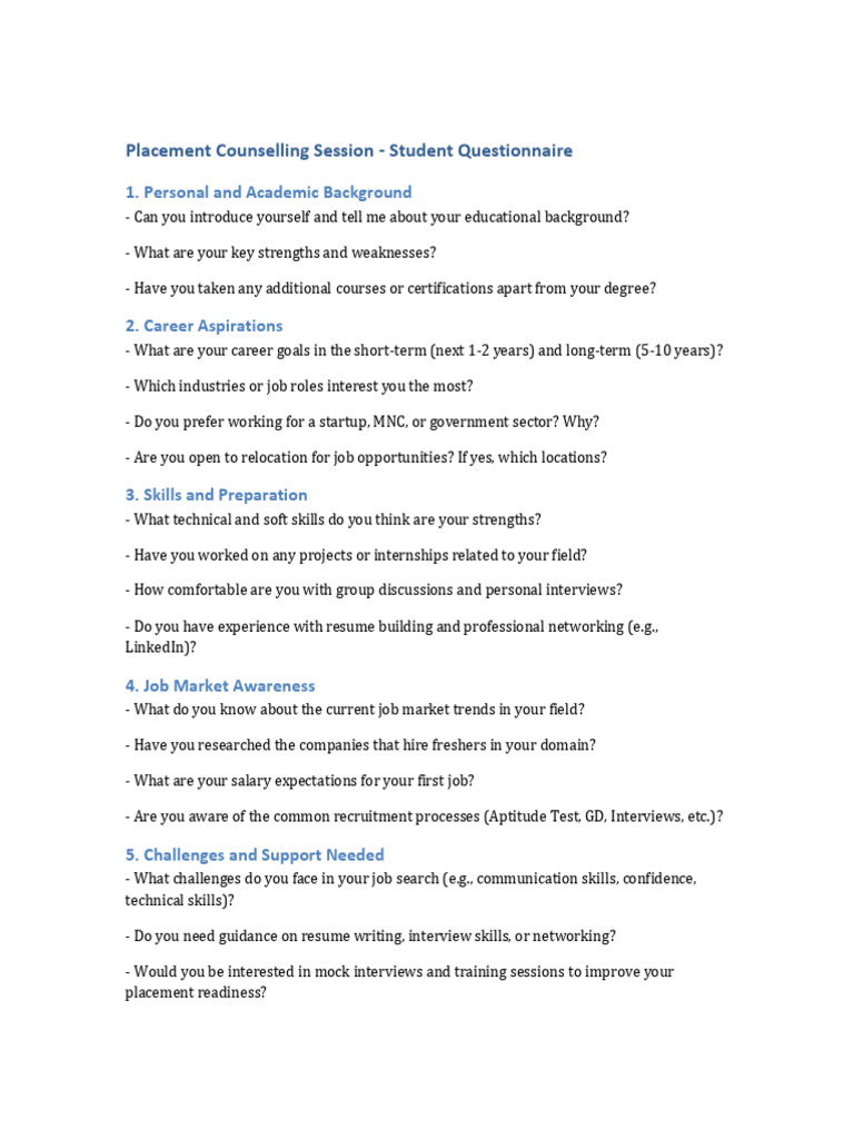 Placement Counselling Questions | PDF