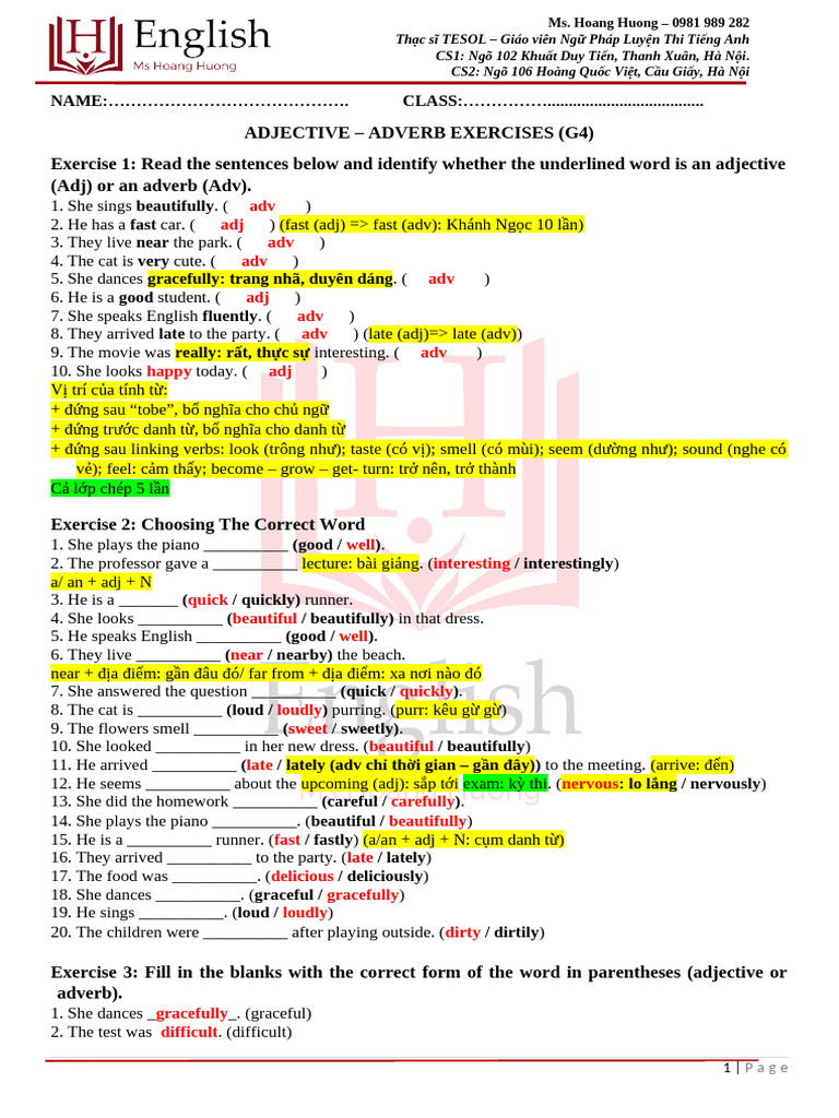 Adjective Adverb Grade 4 4 2 Pdf Semantic Units