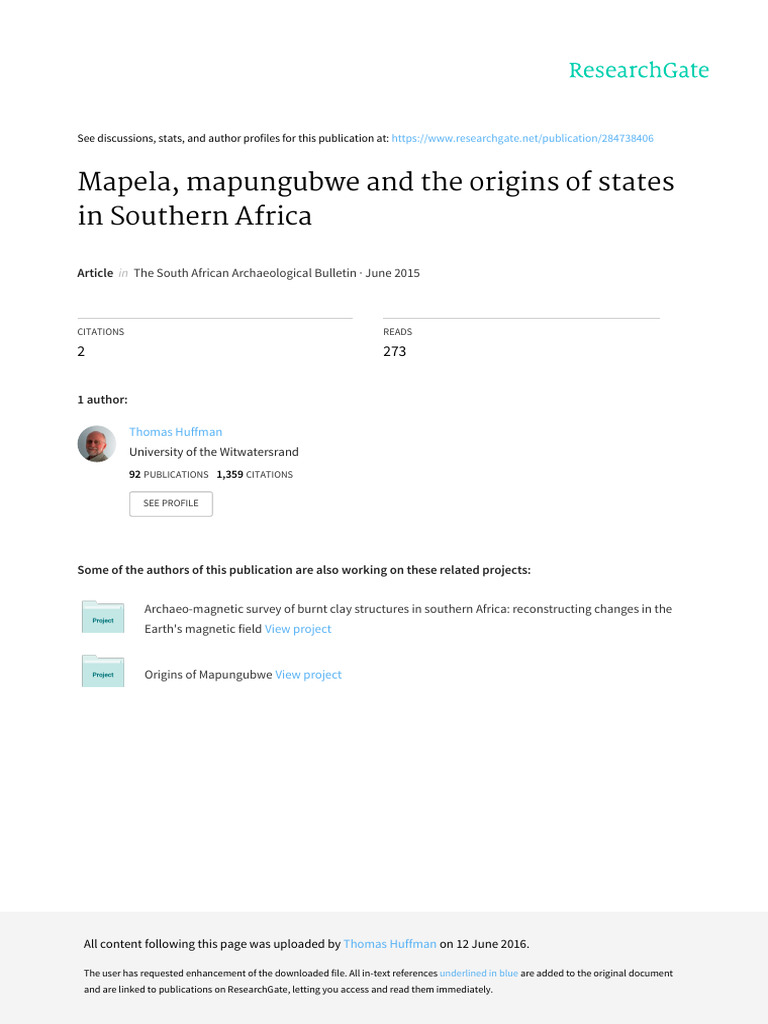 Mapela and Mapungubwe: State Origins | PDF