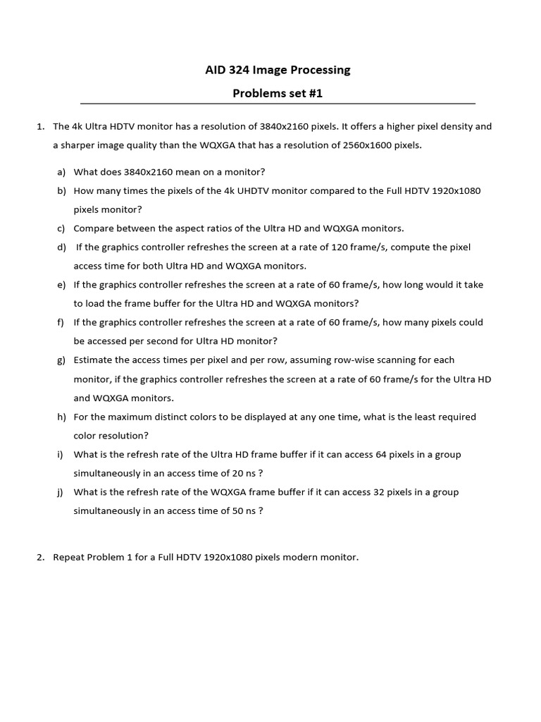 Image Processing Problem Set 1 | PDF | Computer Monitor | High ...