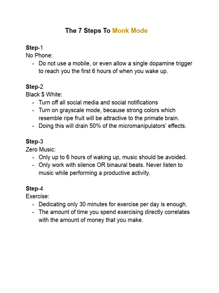 7 Steps to Effective Monk Mode | PDF