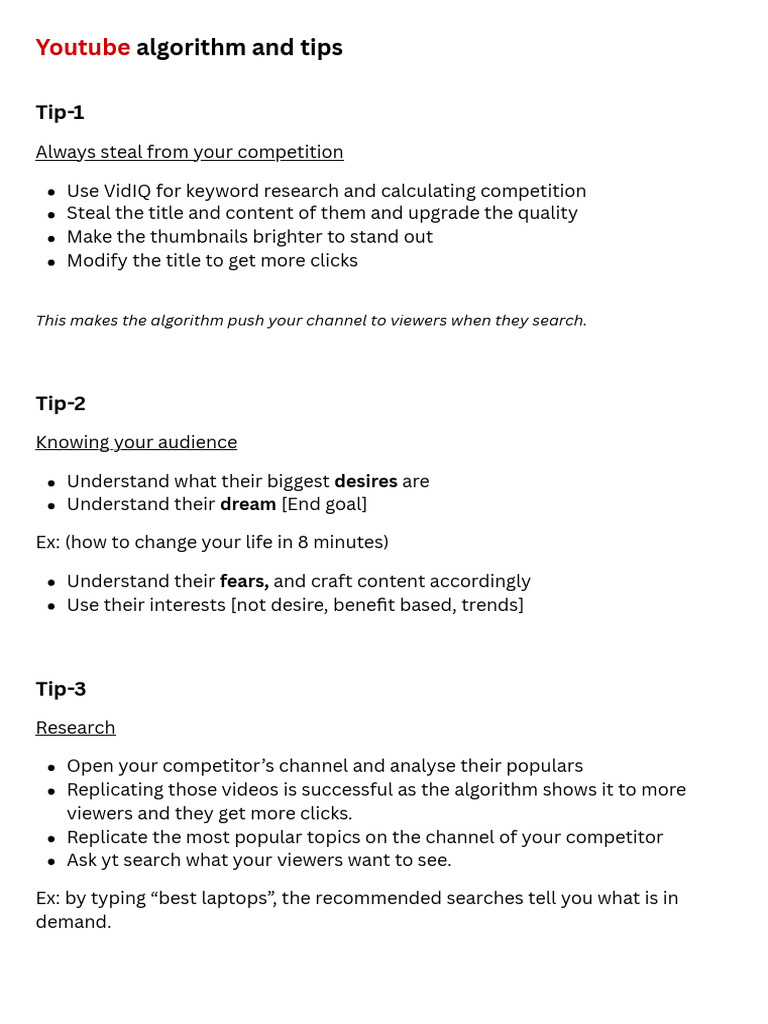 Youtube Algorithms and Tips | PDF