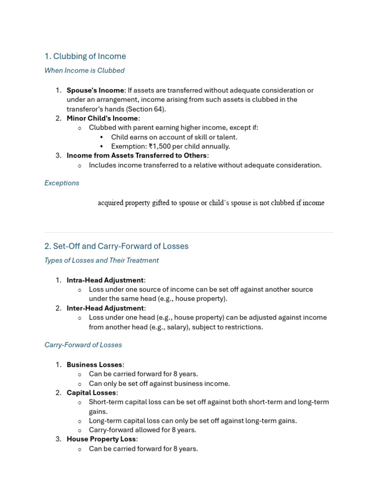 Income Tax Clubbing and Deductions Guide | PDF | Taxes | Tax Deduction