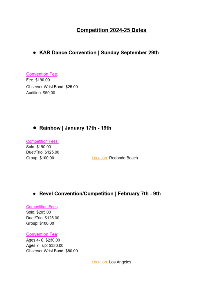 Competition Dates 2024 | PDF