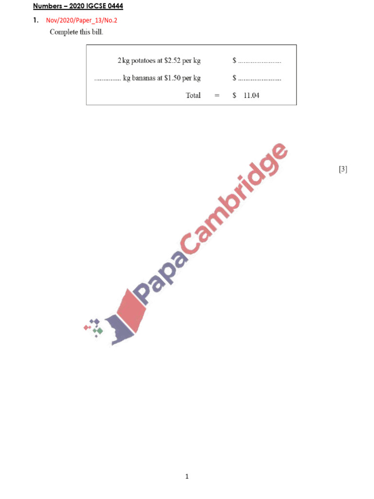 IGCSE 2020 Numbers Exam Papers | PDF