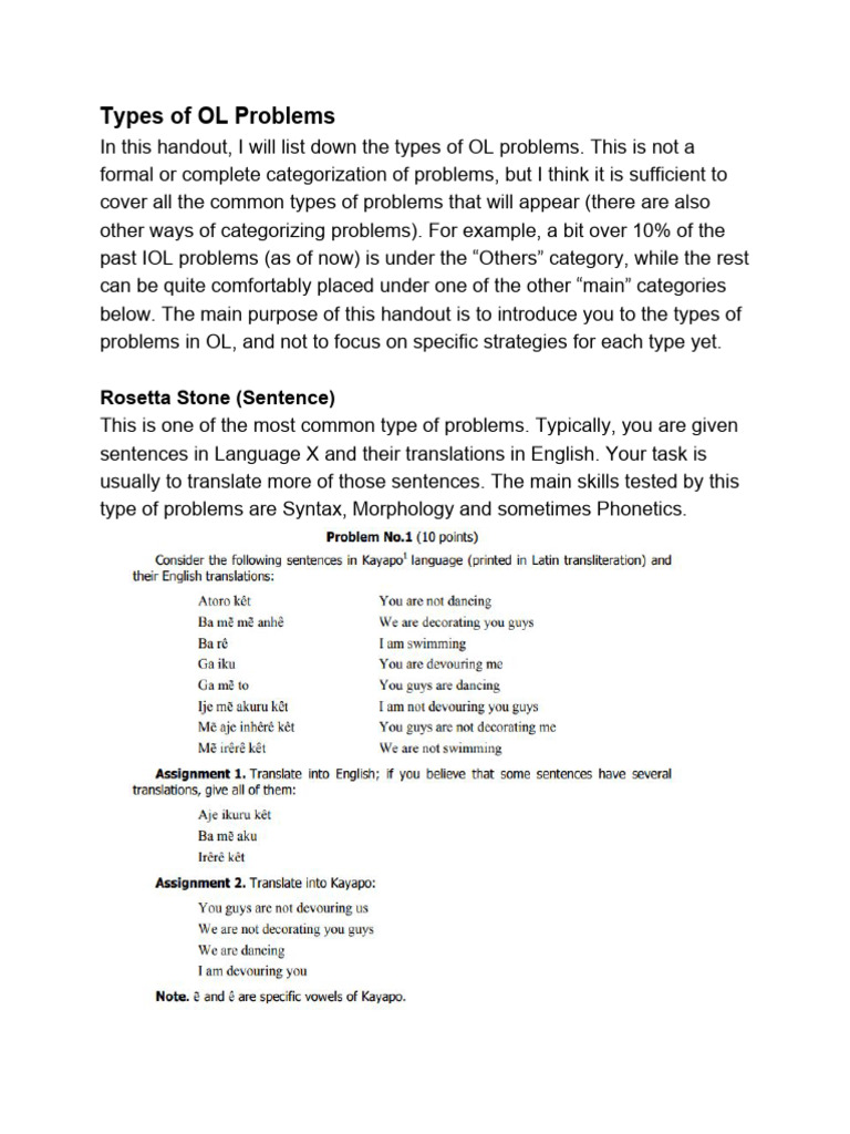 Overview of OL Problem Types | PDF | Word | Cognitive Science
