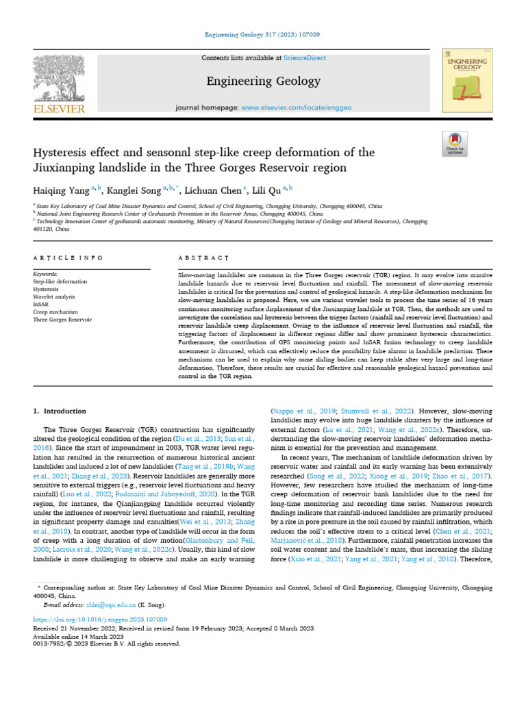 Hysteresis Effect and Seasonal Step Like Creep Deformation of - 2023 ...
