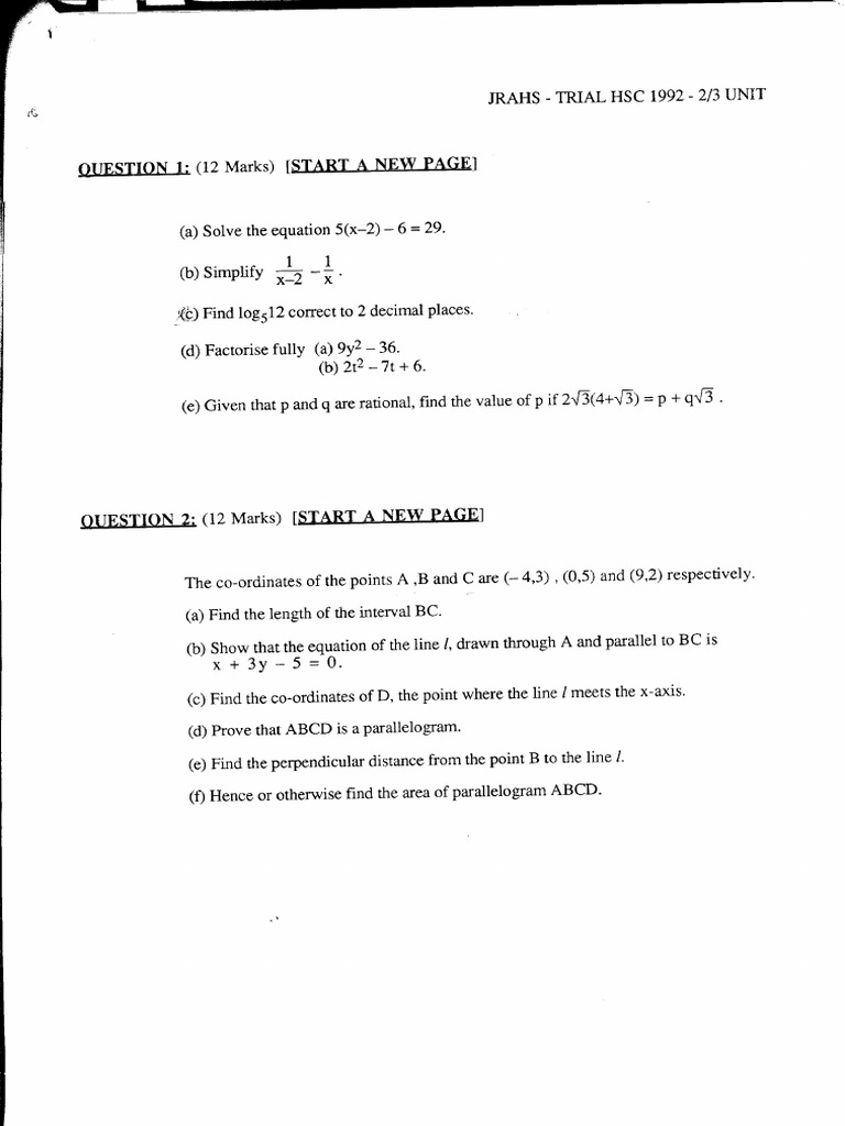 James Ruse 1992 2U Trials & Solutions | PDF