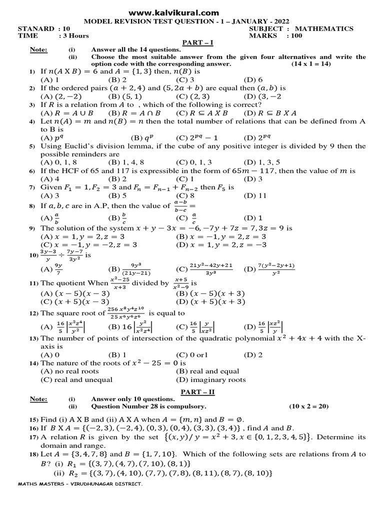 Maths Revision Test for Class 10 | PDF | Mathematical Concepts ...