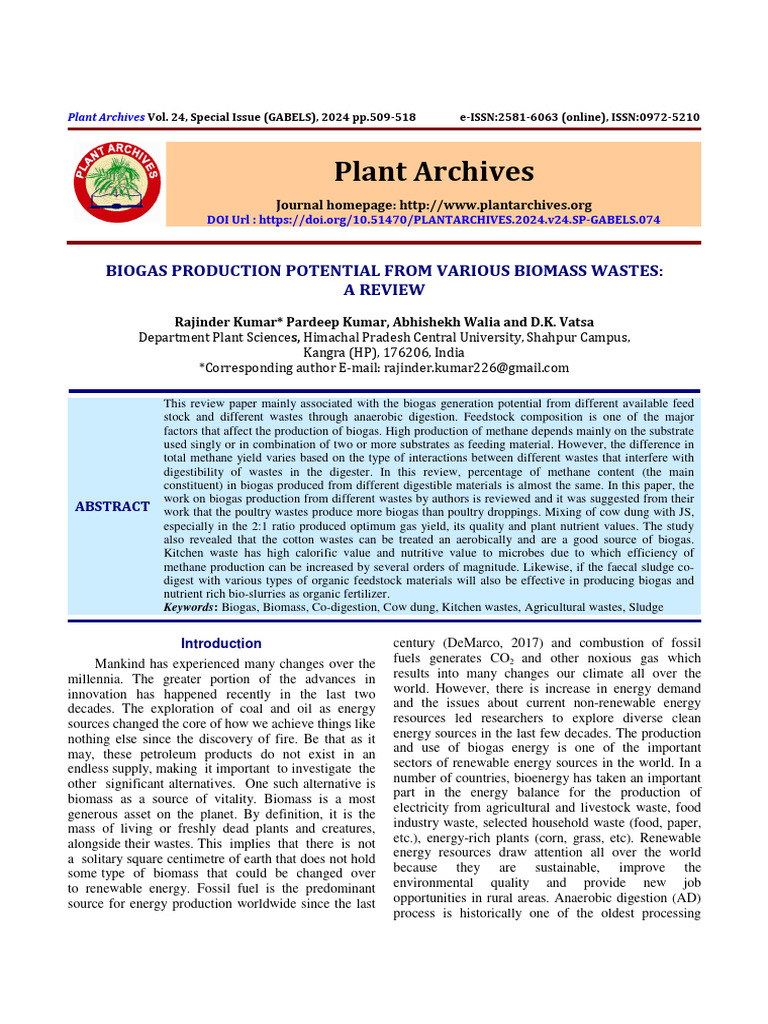 Biogas Production from Biomass Wastes | PDF | Biogas | Anaerobic Digestion