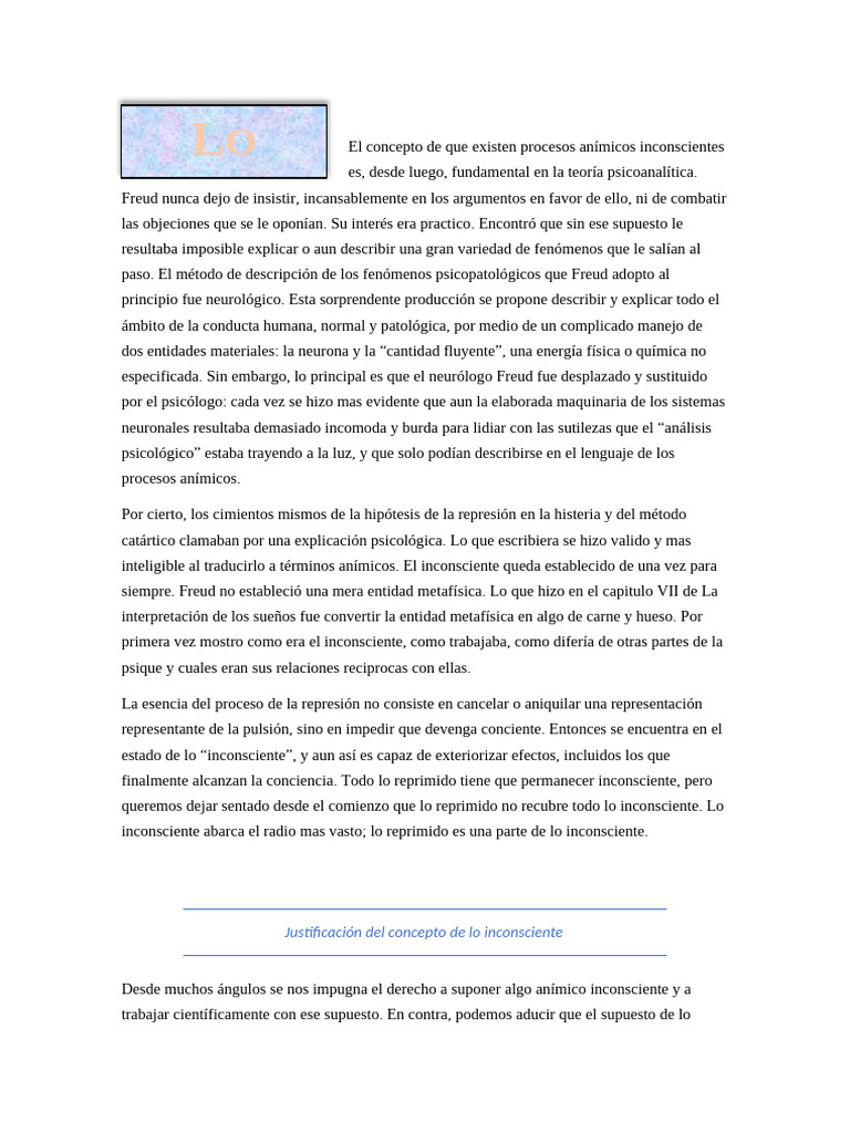 Fundamentos del Inconsciente en Freud | PDF | Mente inconsciente ...