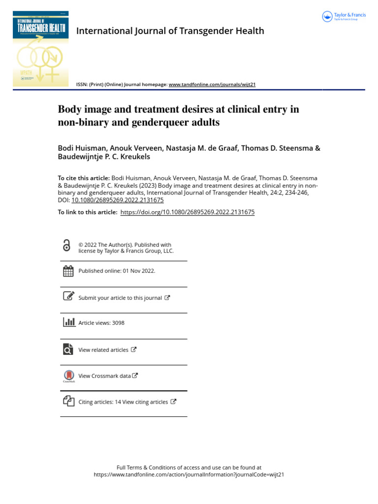 Body Image and Treatment Desires at Clinical Entry in Non-Binary and ...