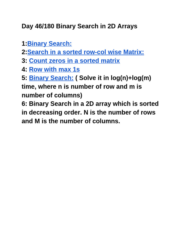 Binary Search Techniques in 2D Arrays | PDF