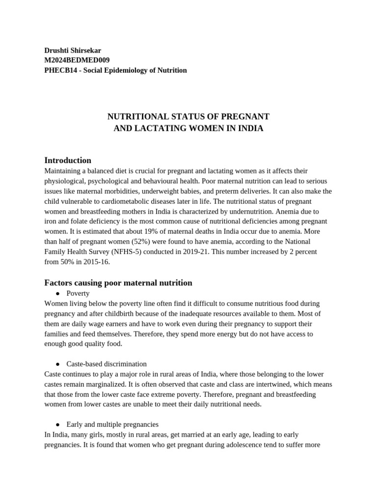 Nutritional Needs of Pregnant and Lactating Women | PDF | Malnutrition ...