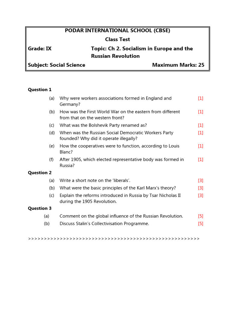 Socialism and the Russian Revolution Test | PDF