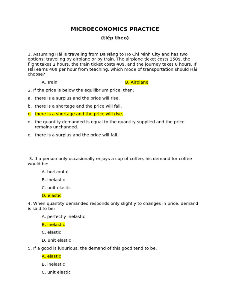 Microeconomics Practice Questions Guide | PDF | Cost Of Living | Demand