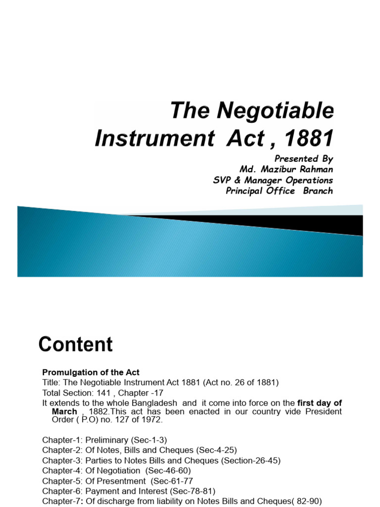 Negotiable Instruments Act 1881 Overview | PDF | Negotiable Instrument ...